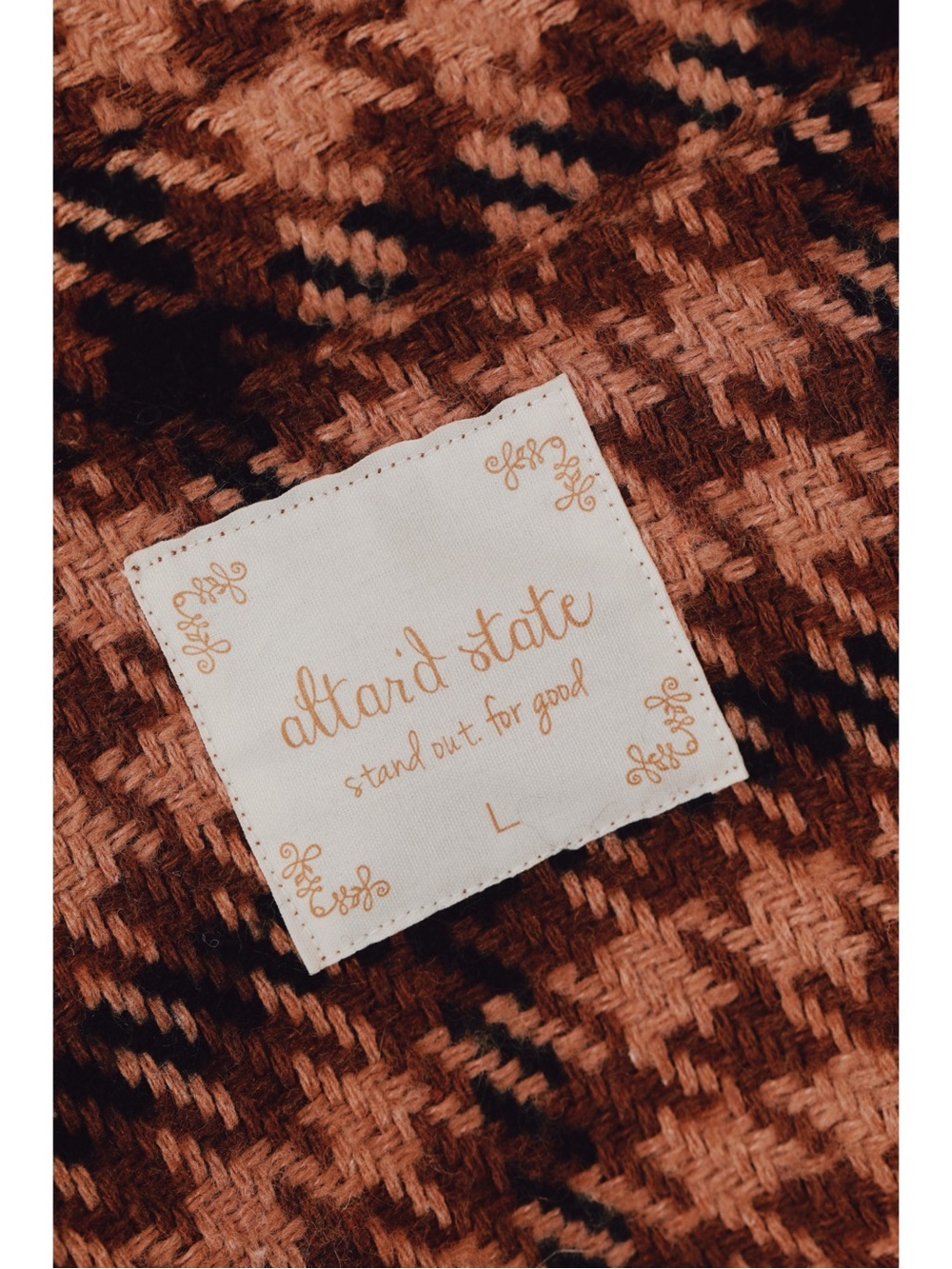 Sz L Altar’d State Relaxed Oversized Cropped Brown & Tan Houndstooth Shacket EUC - Picture 4 of 5